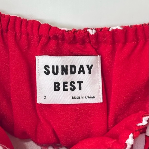 Sunday Best| Red & White Floral Gathered Bodice Spaghetti Strap Mini Dress Sz 2 - Picture 5 of 8